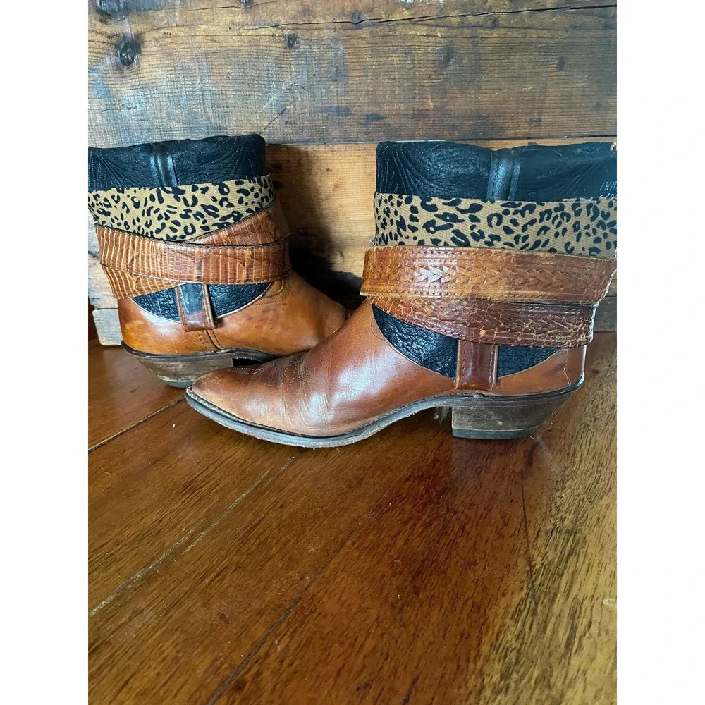 Brown upcycled western cowboy‎ boots women's size 9